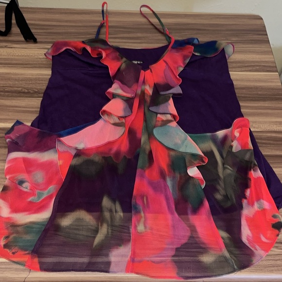 EXPRESS purple tank top with red and green ruffle - Picture 4 of 14